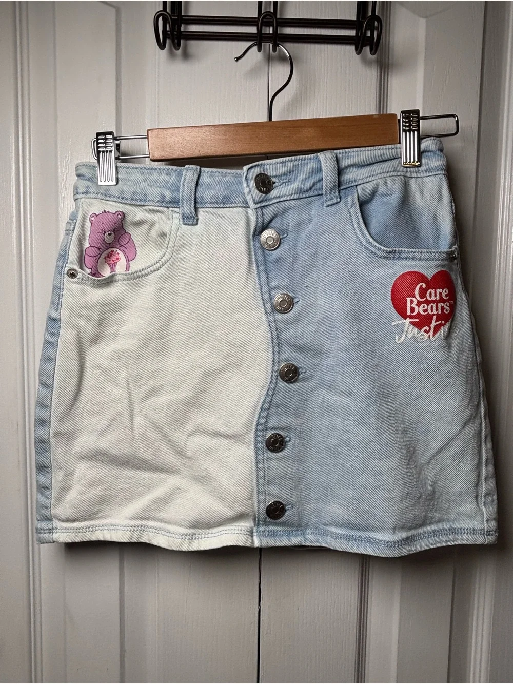 Justice Care Bears Denim Skort Girls Size 12/14 Light Wash Button